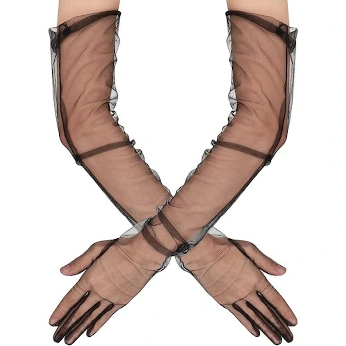 Dodes Uzun Boy Likralı Siyah Yetişkin Mega Tül Eldiven