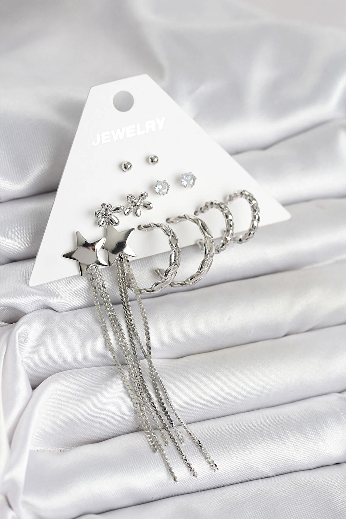 Dodes Dodes Gümüş Renk Pirinç 6 Çift Kadın Küpe Seti TG27BKP11338