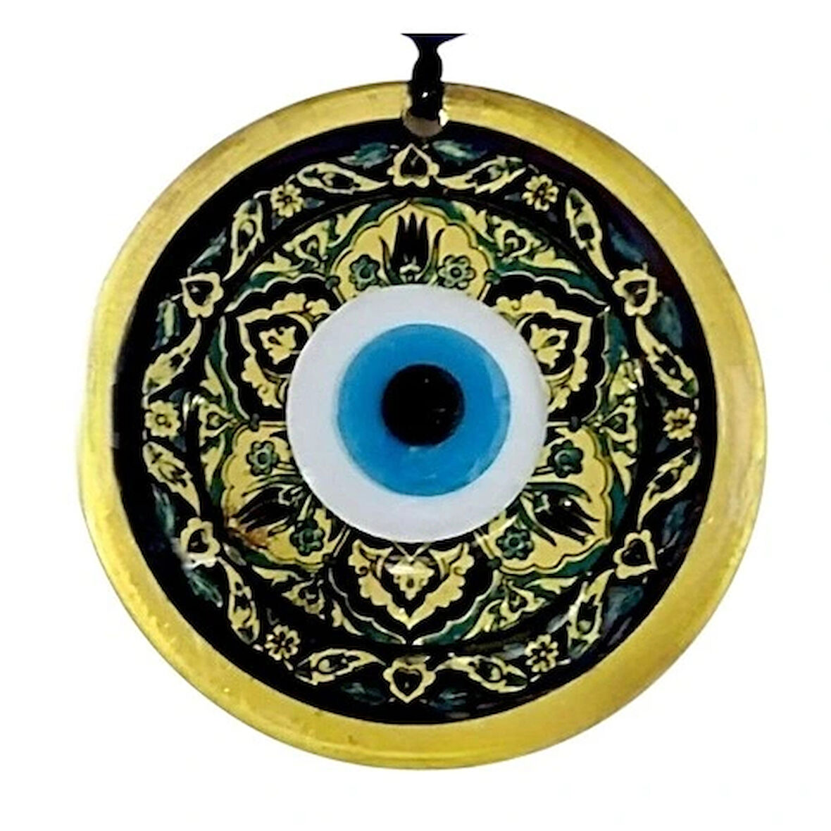 Dodes Lale desenli Altın Rengi Nazar Boncuklu Füzyon Cam Duvar Dekoru