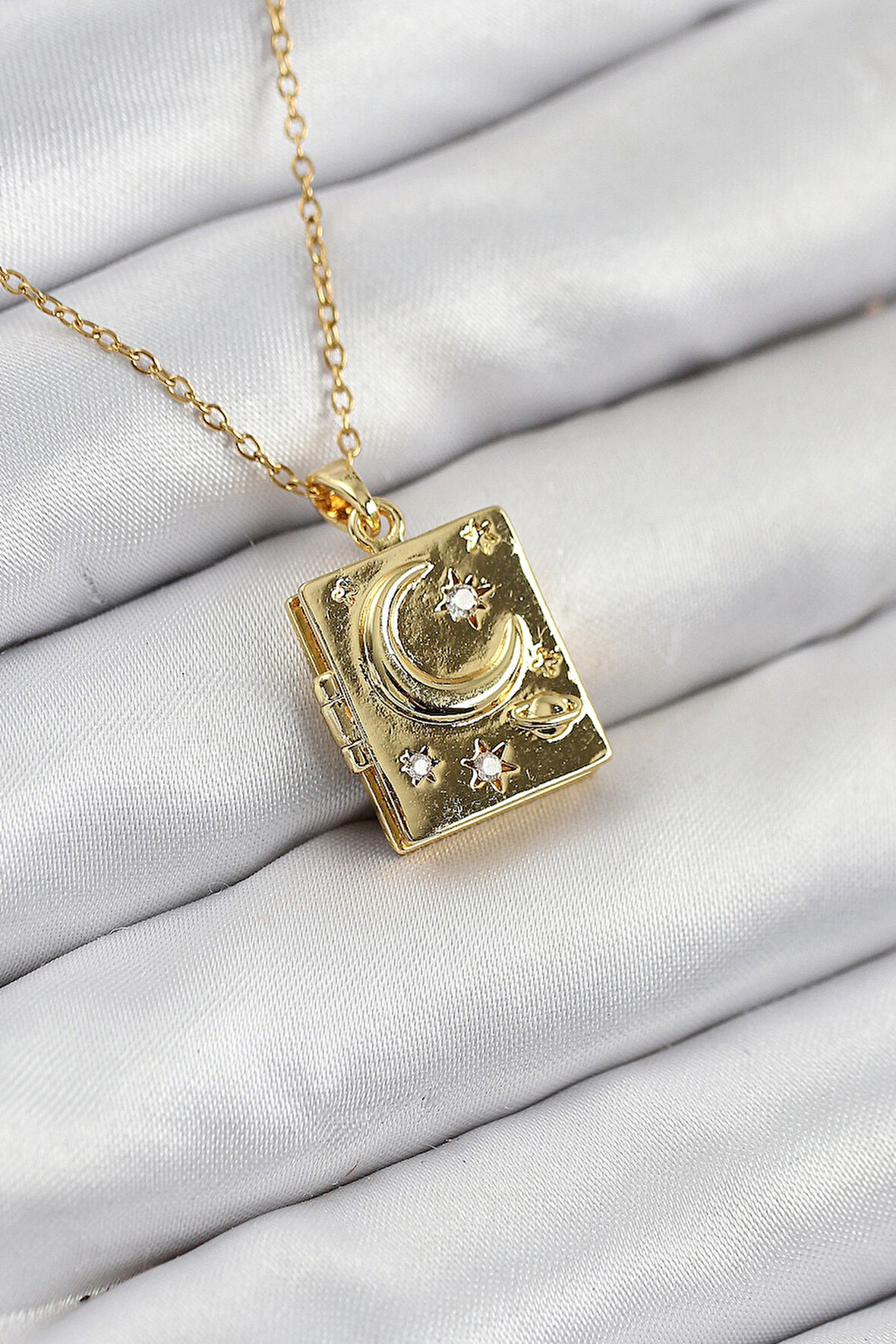 Dodes Dodes 316L Çelik Zirkon Taşlı Açılabilr Kapaklı Kitap Model Gold Renk Kadın Kolye TG27BKO10515