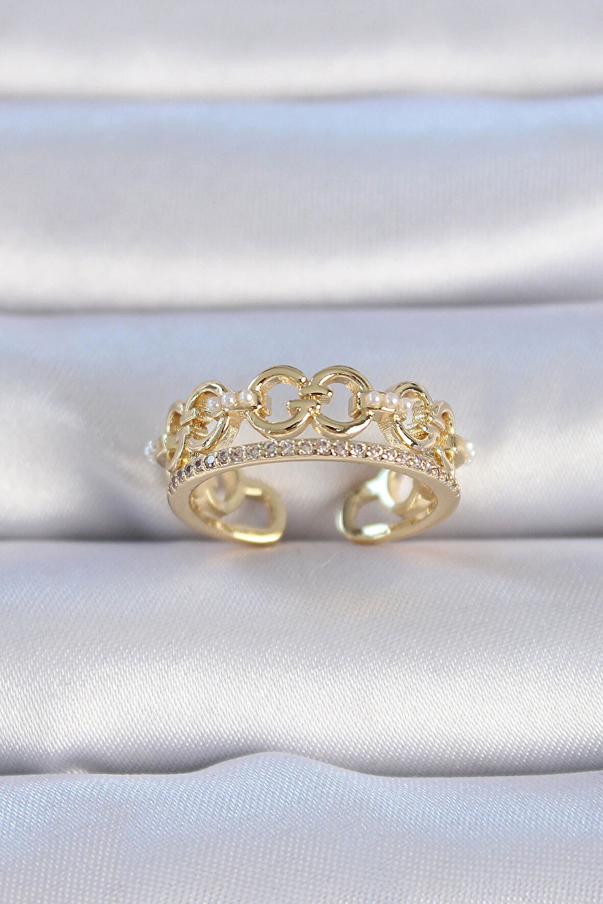 Dodes Dodes Pirinç Gold Renk Zirkon Taşlı İnci Detay Kadın Yüzük TG27BYK3334