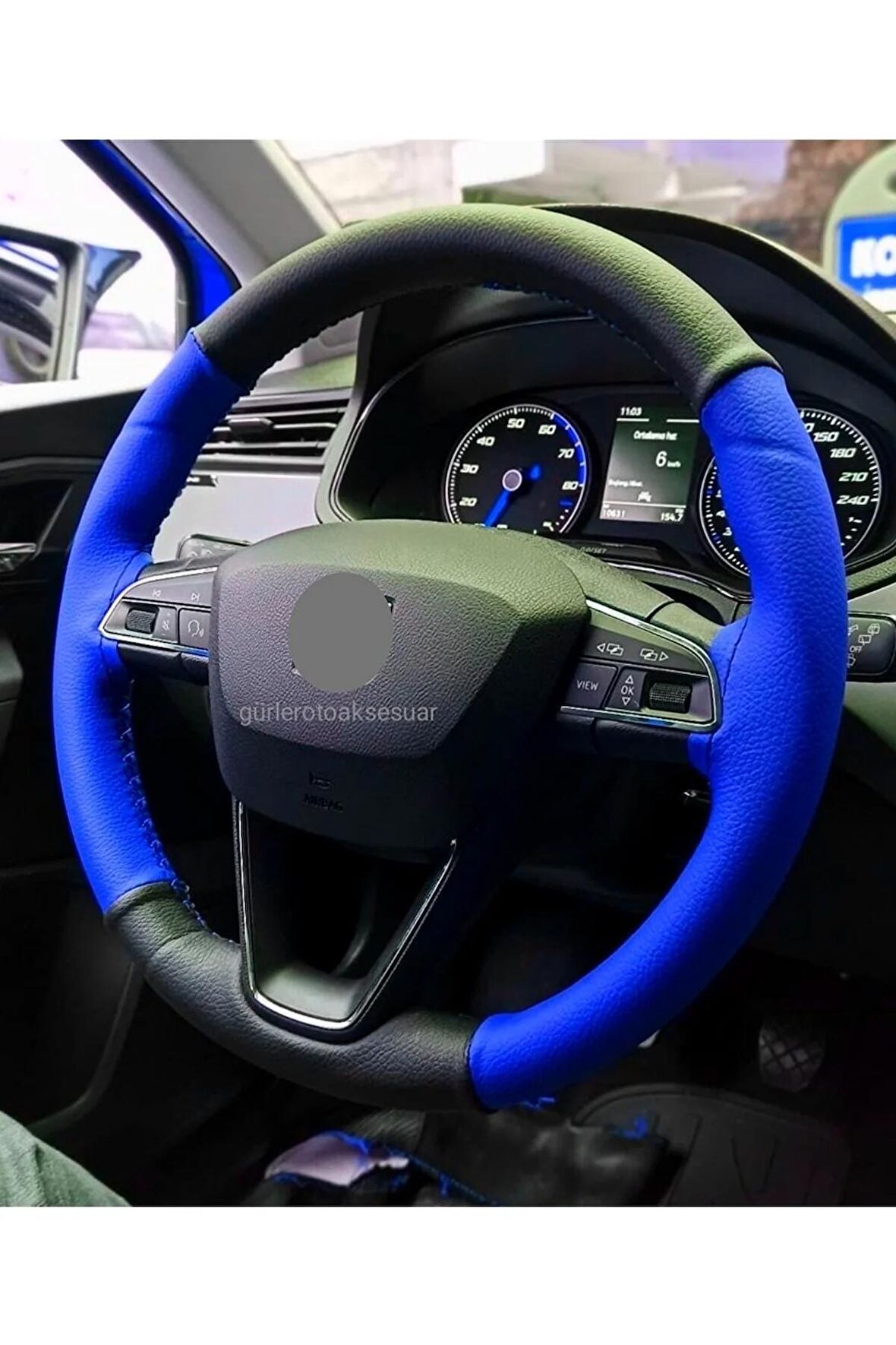 Opel Astra D-e Kasa Uyumlu Direksiyon Kılıfı Iki Renkli Mavi Siyah