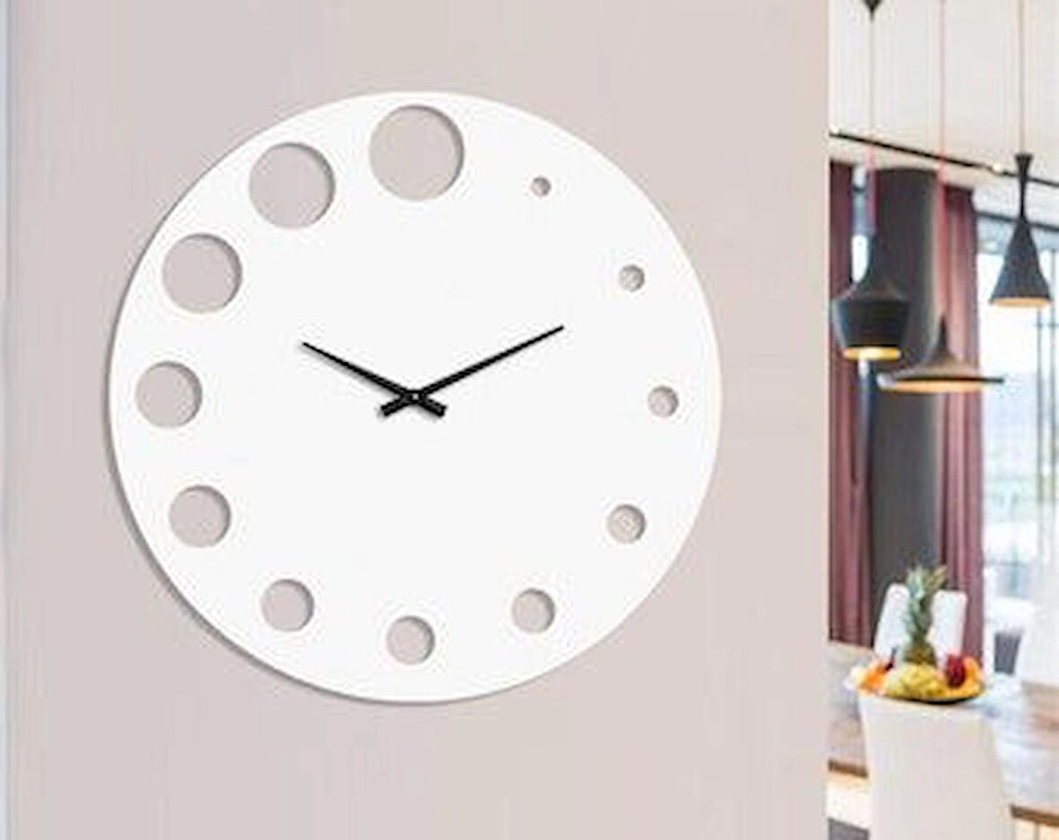 Beyaz Yuvarlak Modern Ahşap dekor Saat 