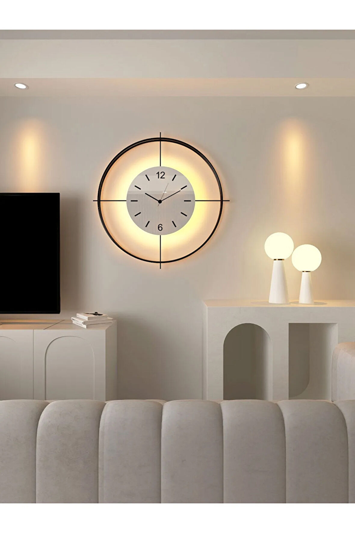 Xxl (65X65CM) - Çiftçember - Siyah -beyaz Göbek - Pilli Led- Modern Metal Duvar Saati