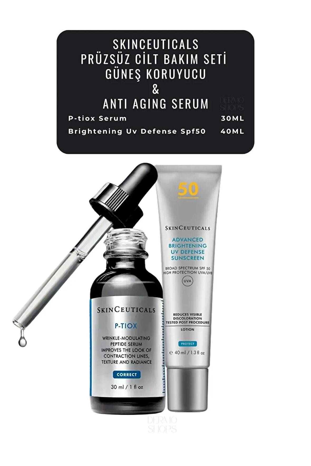 Prüzsüz Cilt Bakım Seti 2 | P-tiox Serum 30 ML & Brightening Uv Defense Spf50 40ml - DS