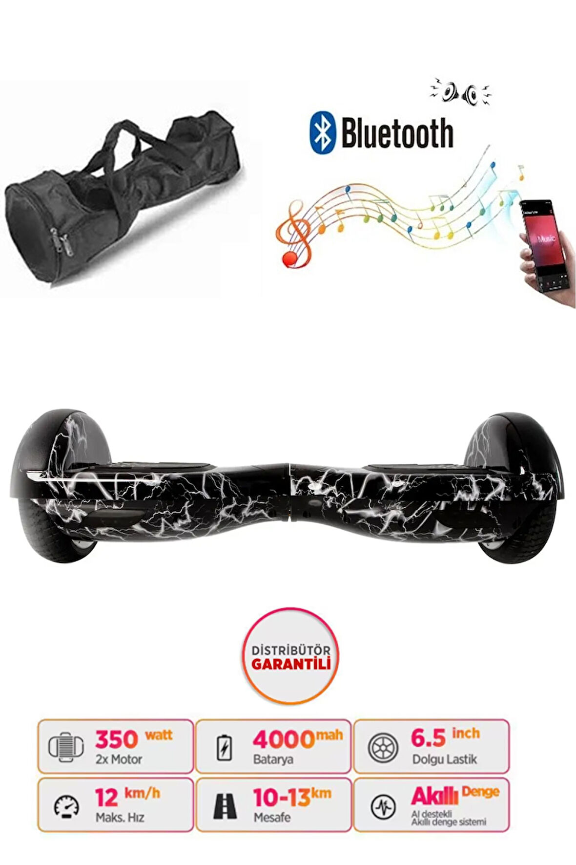 Elektrikli Kaykay Hoverboard Bluetooth Hoparlörlü 6.5 İnç Grafiti D02 - Çanta Hediye