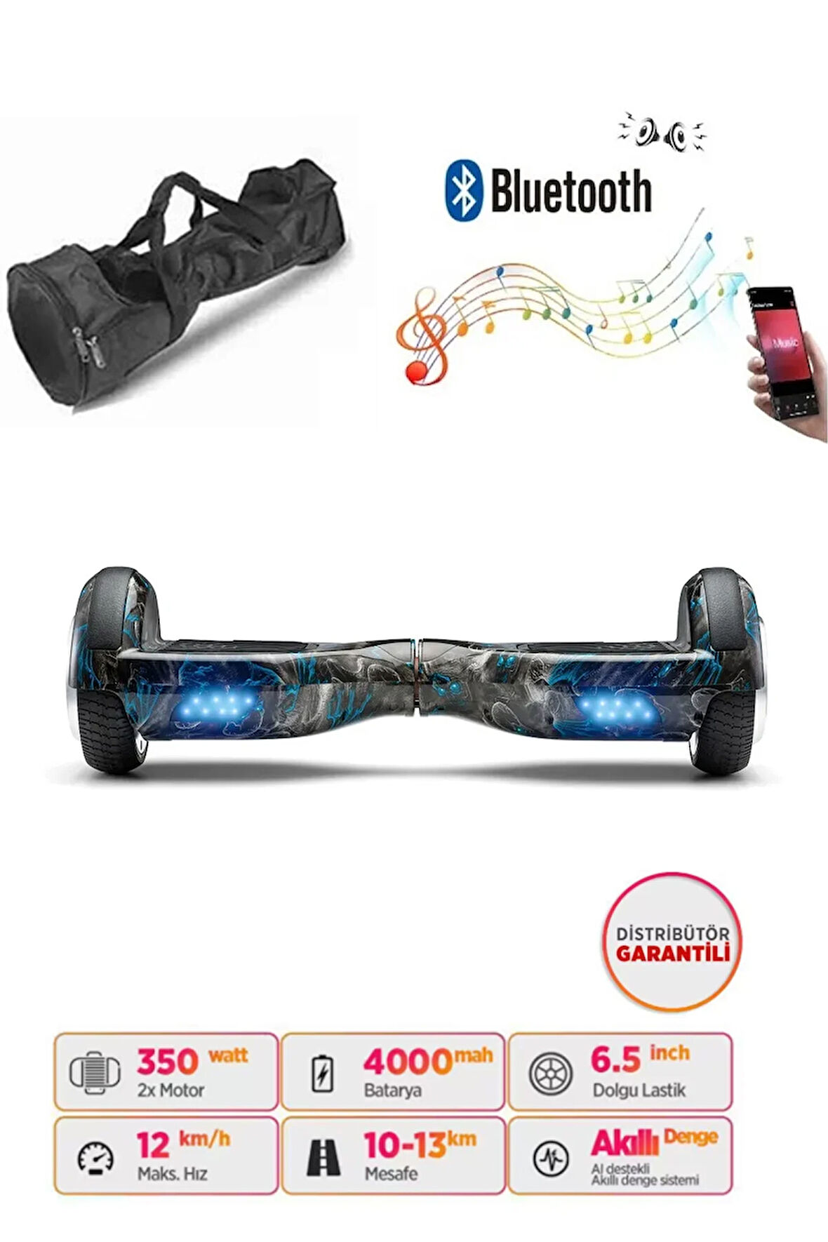 Elektrikli Kaykay Hoverboard Bluetooth Hoparlörlü 6.5 İnç Grafiti D18 - Çanta Hediye