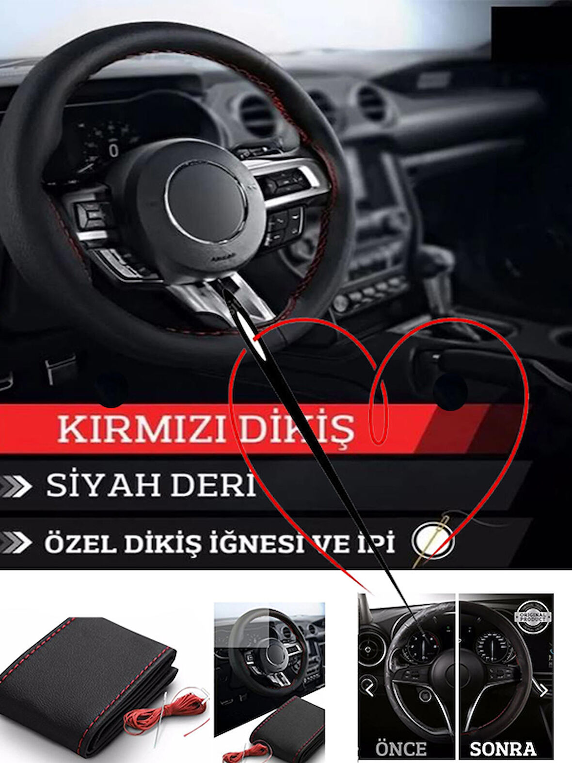 ALFA ROMEO 145 uyumlu oto,araç  direksiyon kılıfı kırmızı dikiş