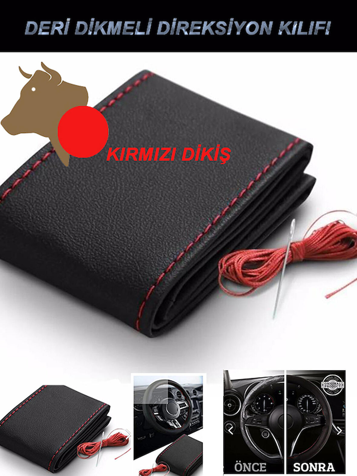 MAZDA 3 uyumlu oto,araç  direksiyon kılıfı mavi dikiş