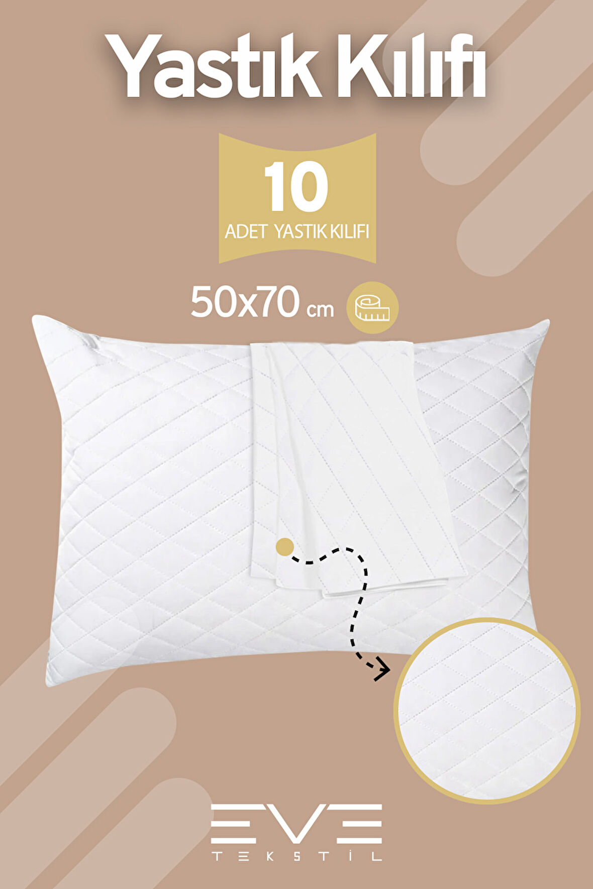 10 Adet Diamon Kapitone Antibakteriyel Fermuarlı Yıkanabilir Otel Lüks Yastık Kılıfı 50x70cm 