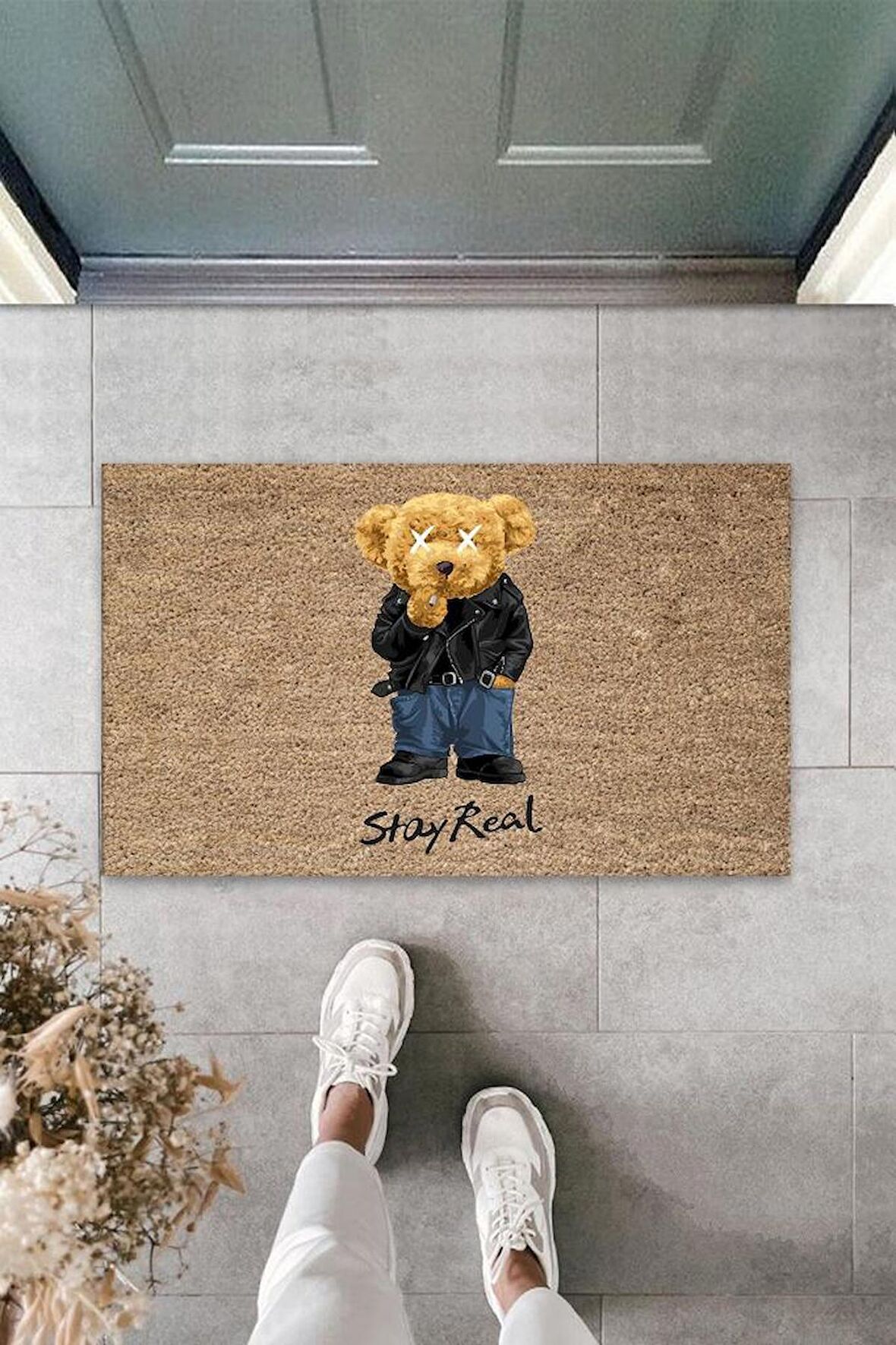 Bej Kapı Önü Paspası Stay Real Ayıcık Desen  K-3331