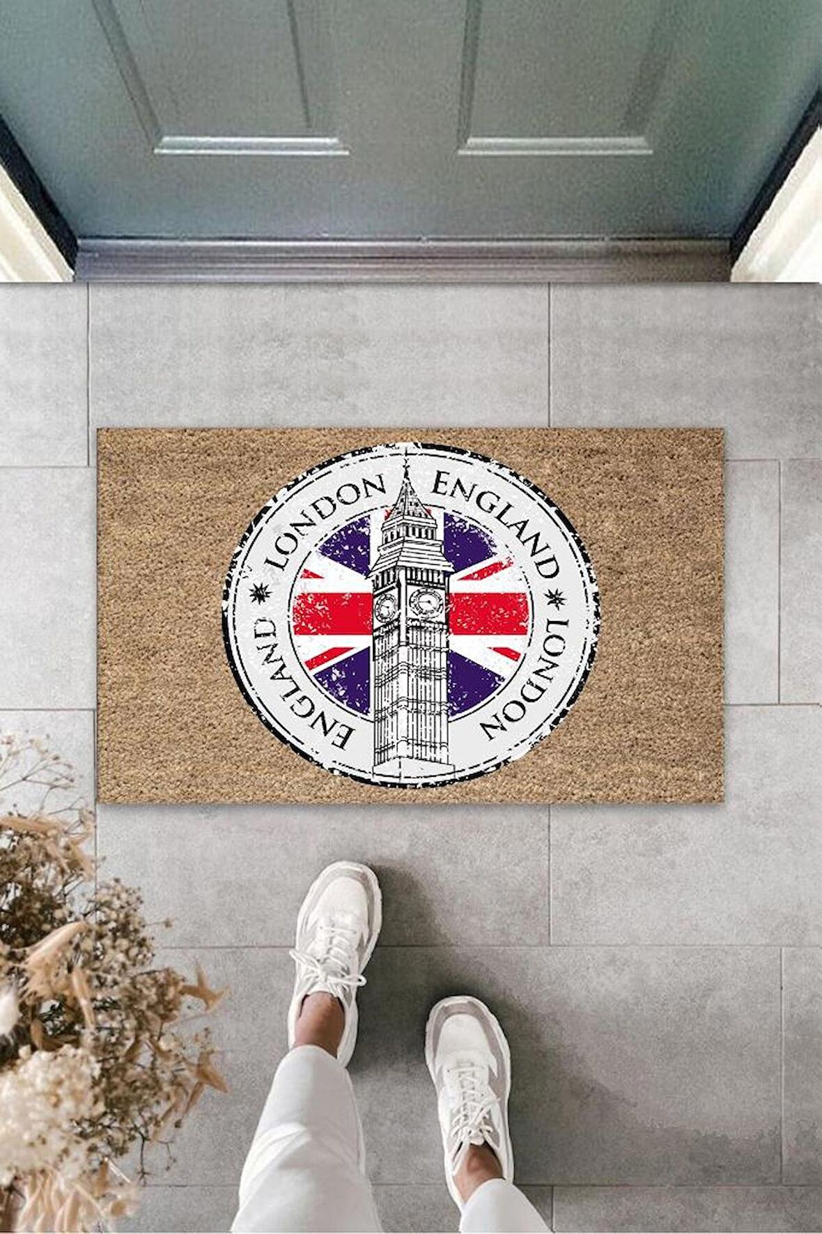 Dijital Baskı Bej London Saat Kulesi Paspas K-3150