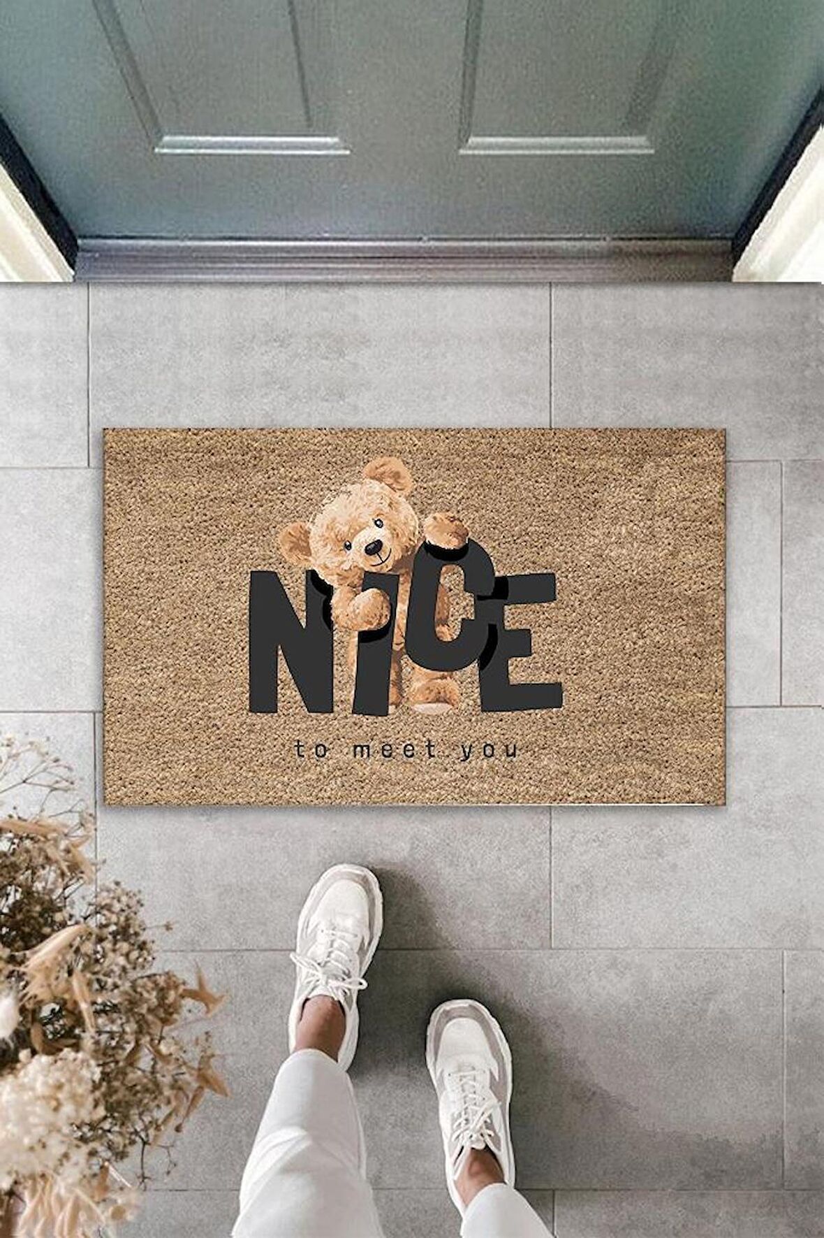 Dijital Baskı Kahverengi Ayıcık Tedy Bear Nice Kapı Paspası K-3009