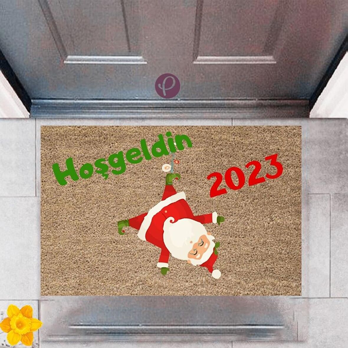 Kapı Önü Paspası Dekoratif Dijital Baskı Yeni Yıl Konsepti P-2620