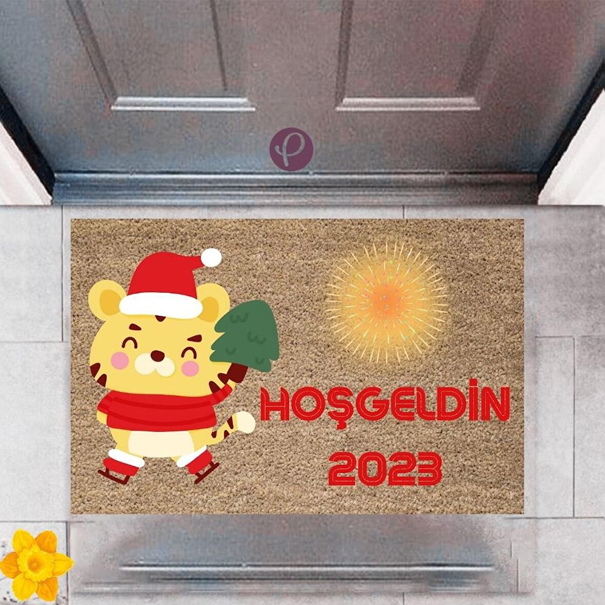 Kapı Önü Paspası Dekoratif Dijital Baskı Yeni Yıl Konsepti P-2638