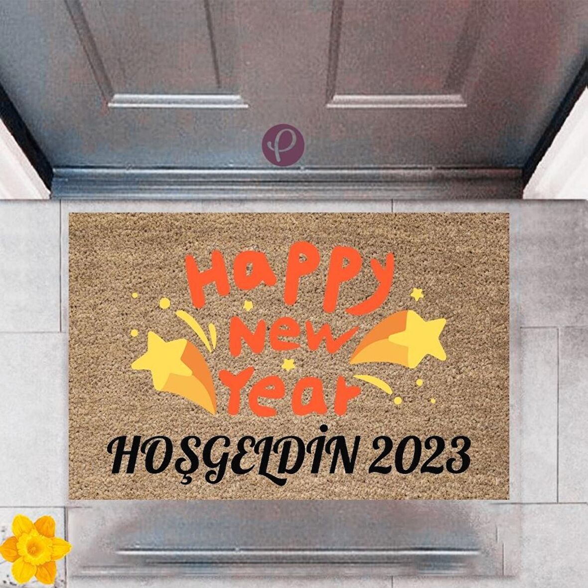Kapı Önü Paspası Dekoratif Dijital Baskı Yeni Yıl Konsepti P-2648
