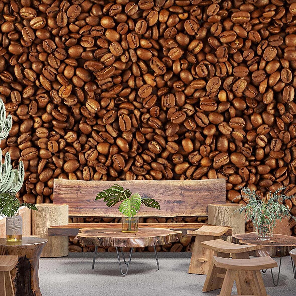 Kahve Çekirdekleri Temalı Cafe Duvar Kağıdı Baskı