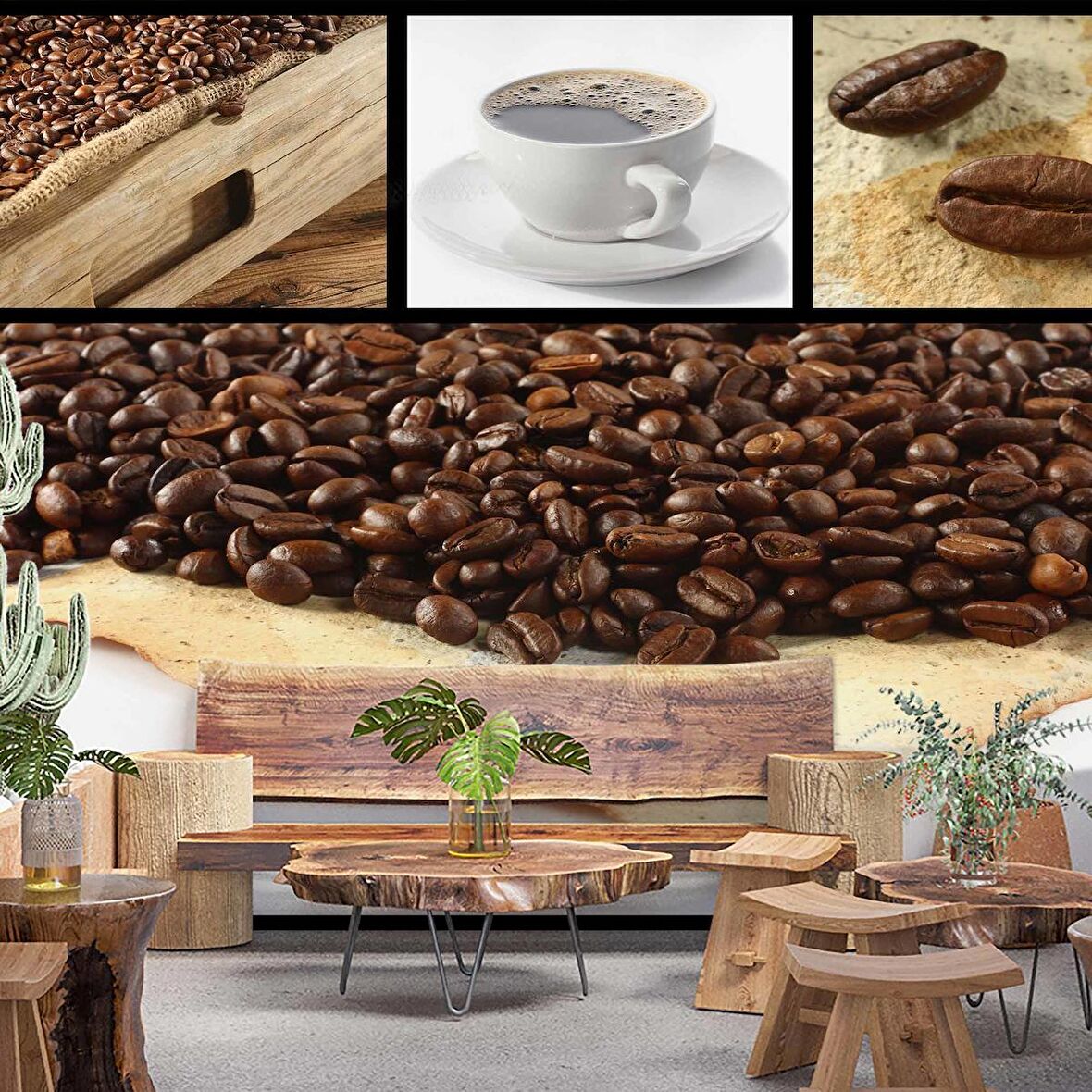 Kahve Çekirdekli Cafe Duvar Kağıdı Baskı
