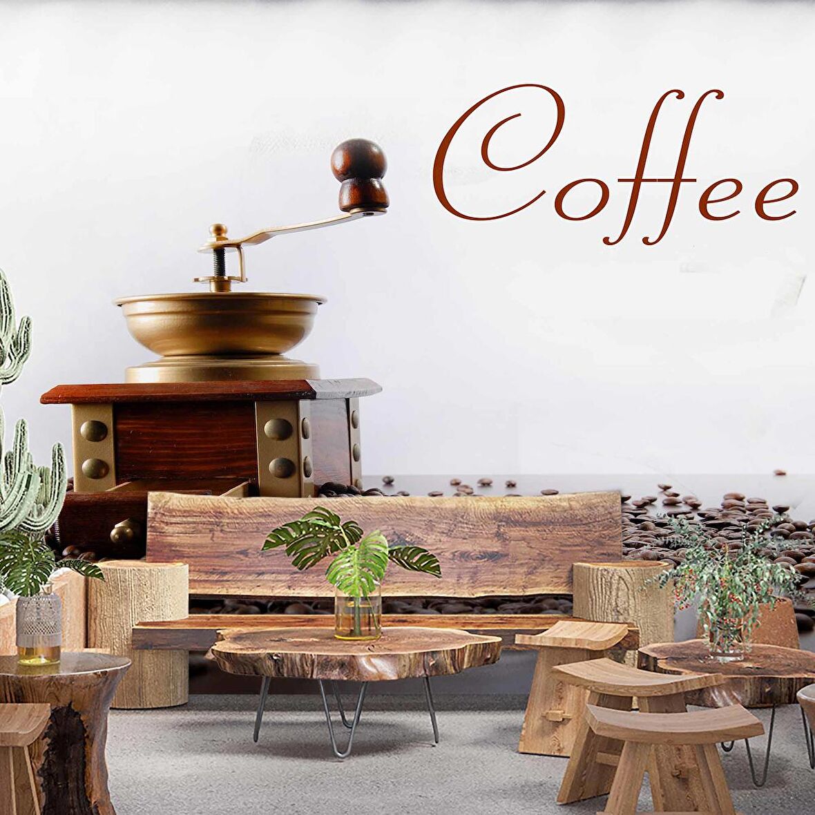 Kahve Makinelı Cafe Duvar Kağıdı Baskı