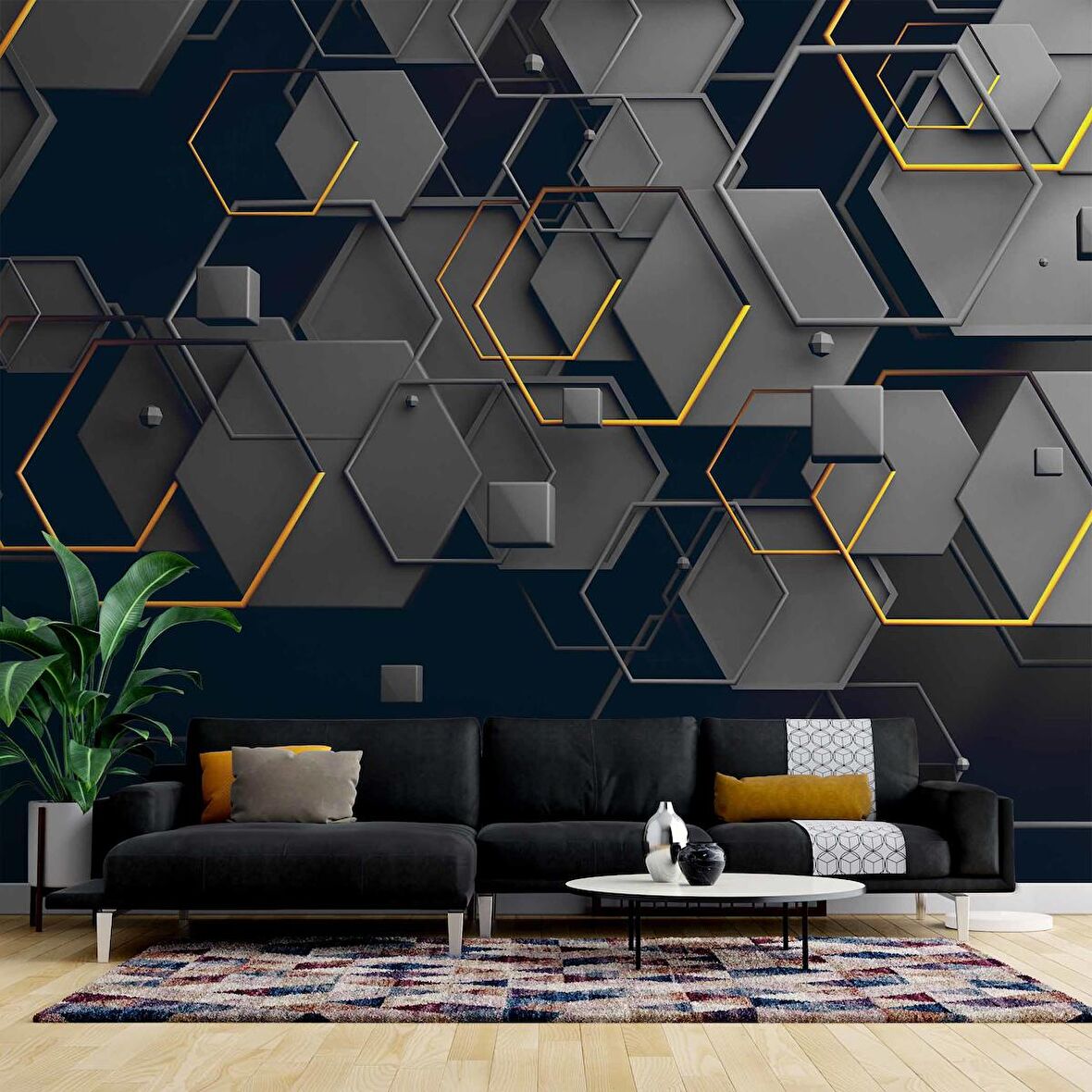 Altıgen Şekilli 3 Boyutlu Duvar Kağıdı Baskı