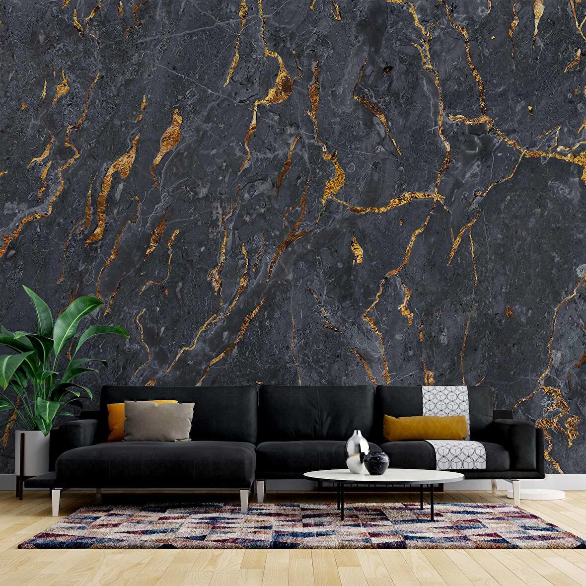 Koyu Mermer Desenli Duvar Kağıdı Baskı