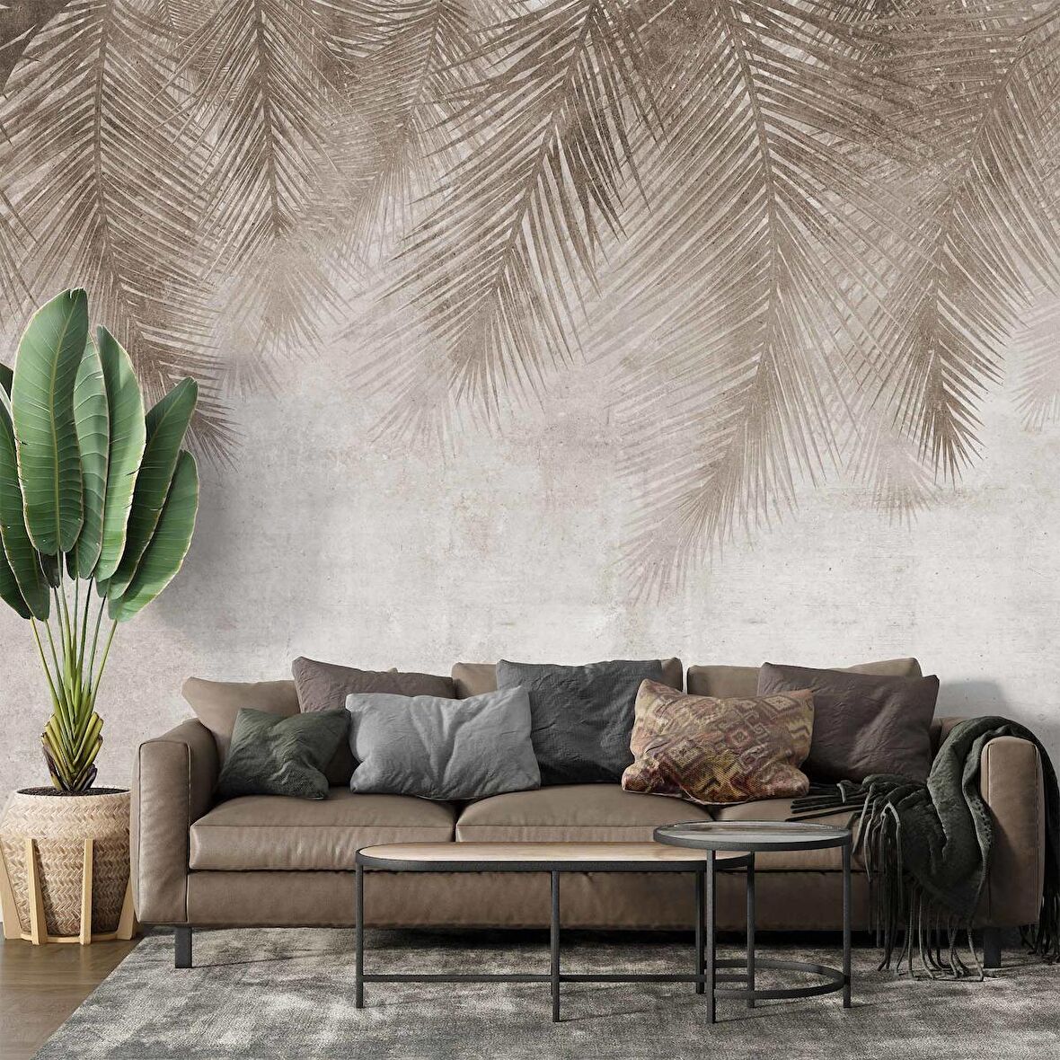 Soft Palmiye Yaprak Desenli Duvar Kağıdı Baskı