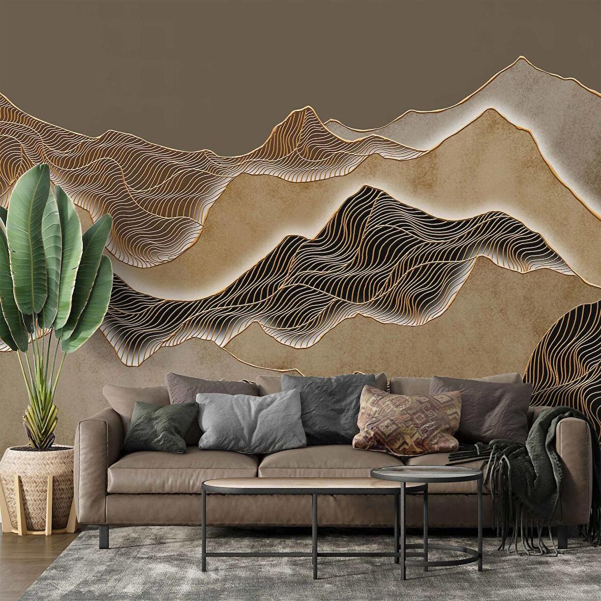 3 Boyutlu Parametrik Çöl Desenli Duvar Kağıdı Baskı