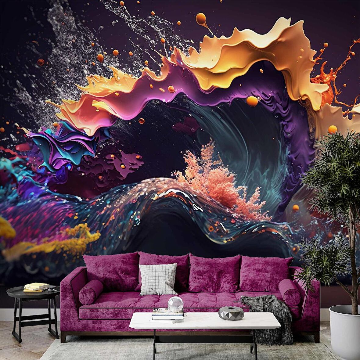 Sıçramış Boya Desenli Duvar Kağıdı Baskı