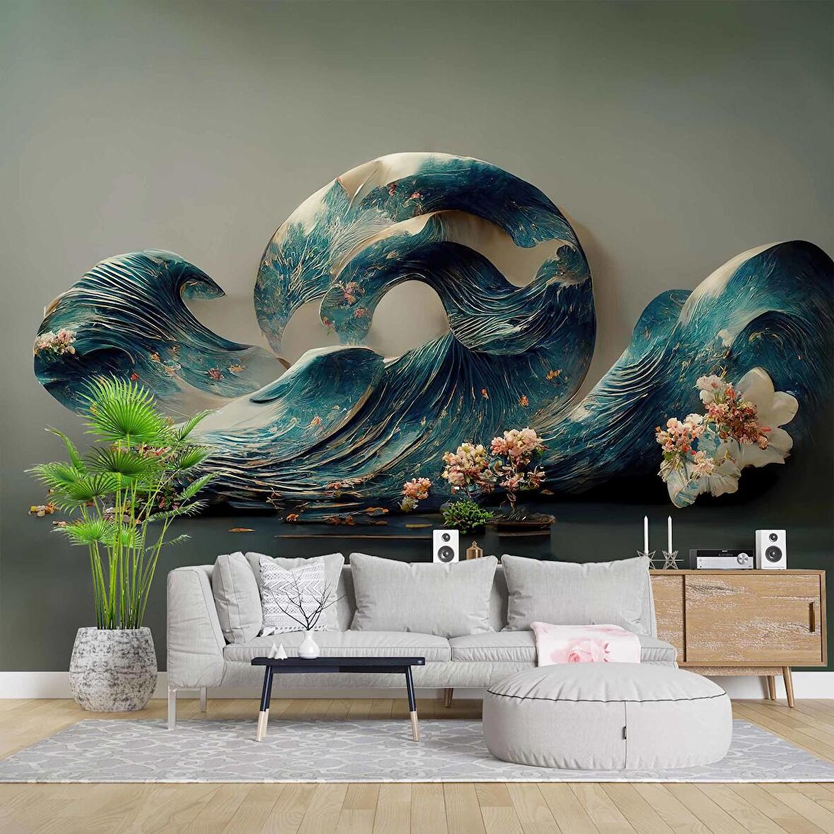 3 Boyutlu Dalga Desenli Duvar Kağıdı Baskı