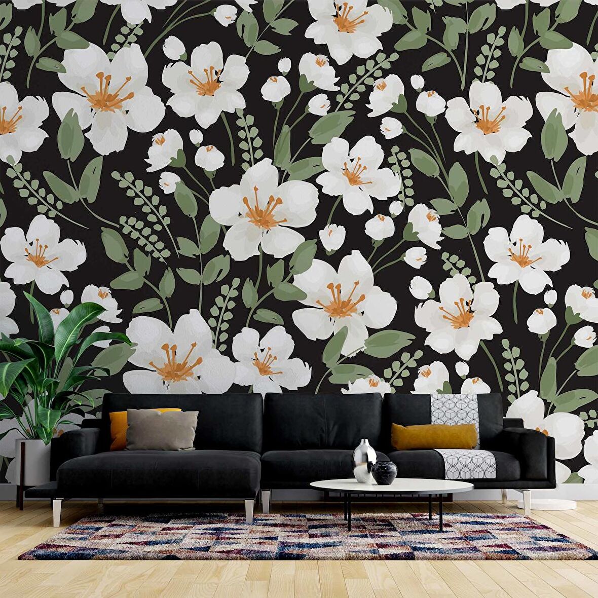 Papatya Desenli Duvar Kağıdı Baskı