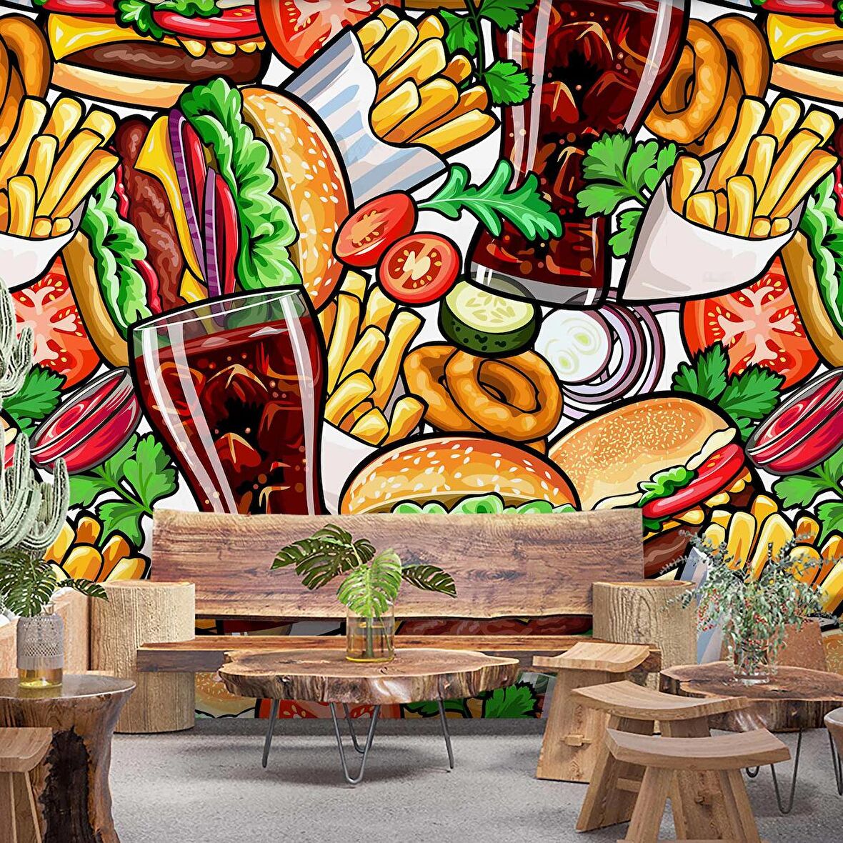 Fast-Food Temalı Cafe Duvar Kağıdı Baskı