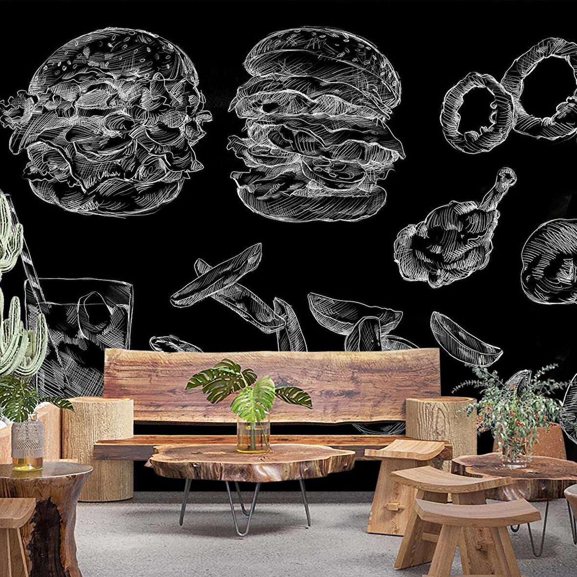 Fast-Food Konulu Duvar Kağıdı Baskı