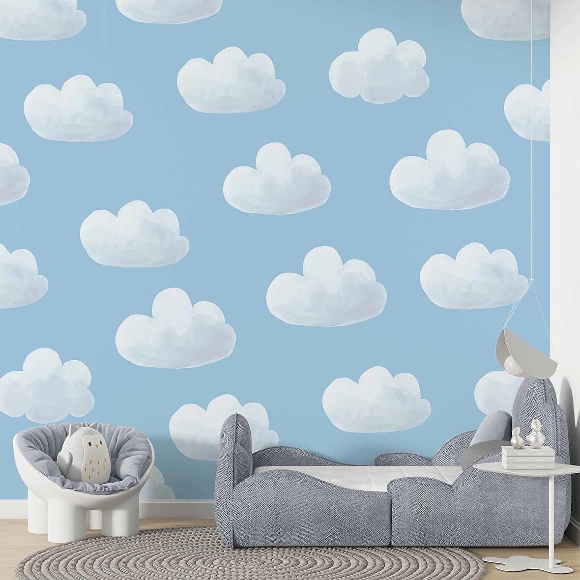 Bulut Desenli Çocuk Odası Duvar Kağıdı Baskı