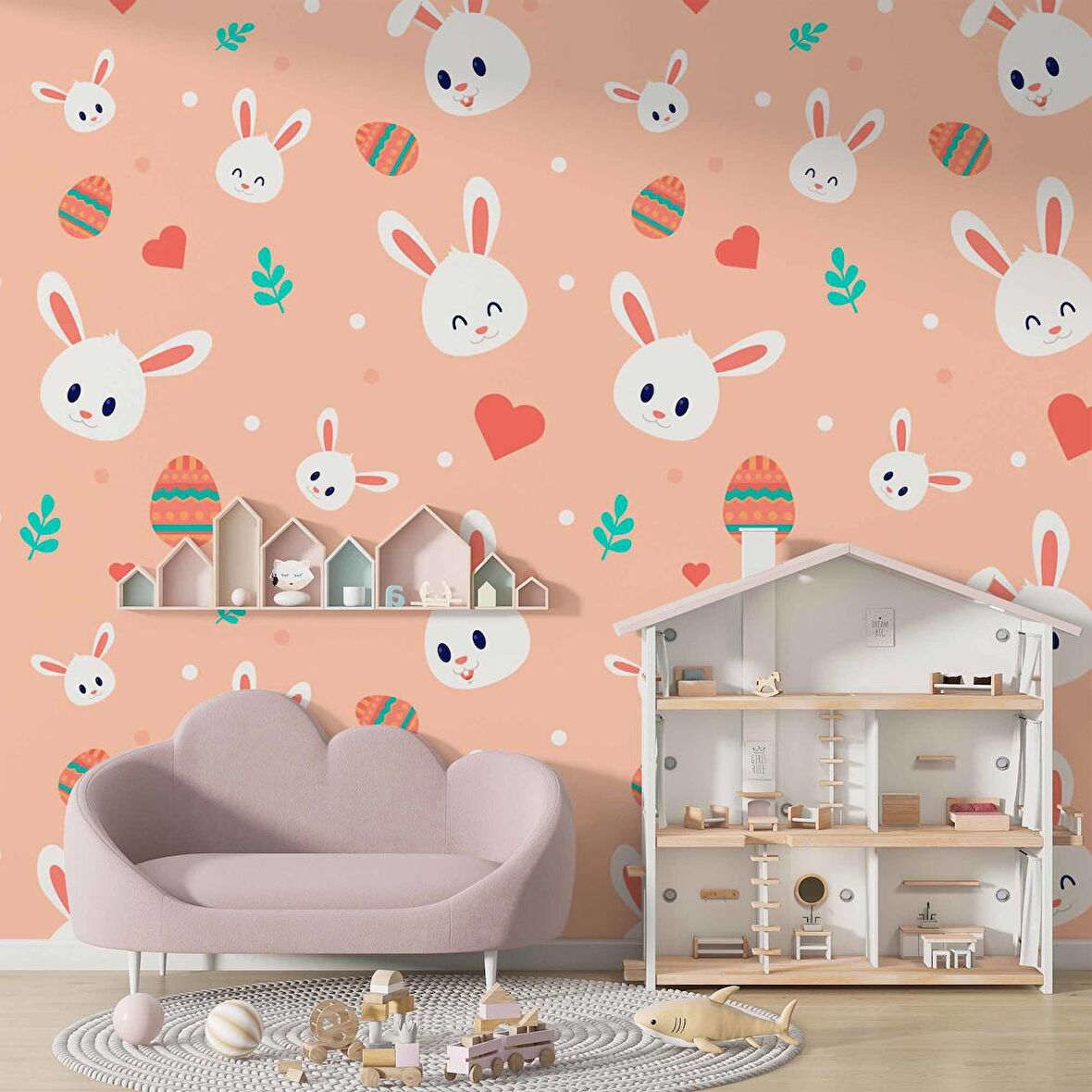Tavşan Desenli Çocuk Odası Duvar Kağıdı Baskı