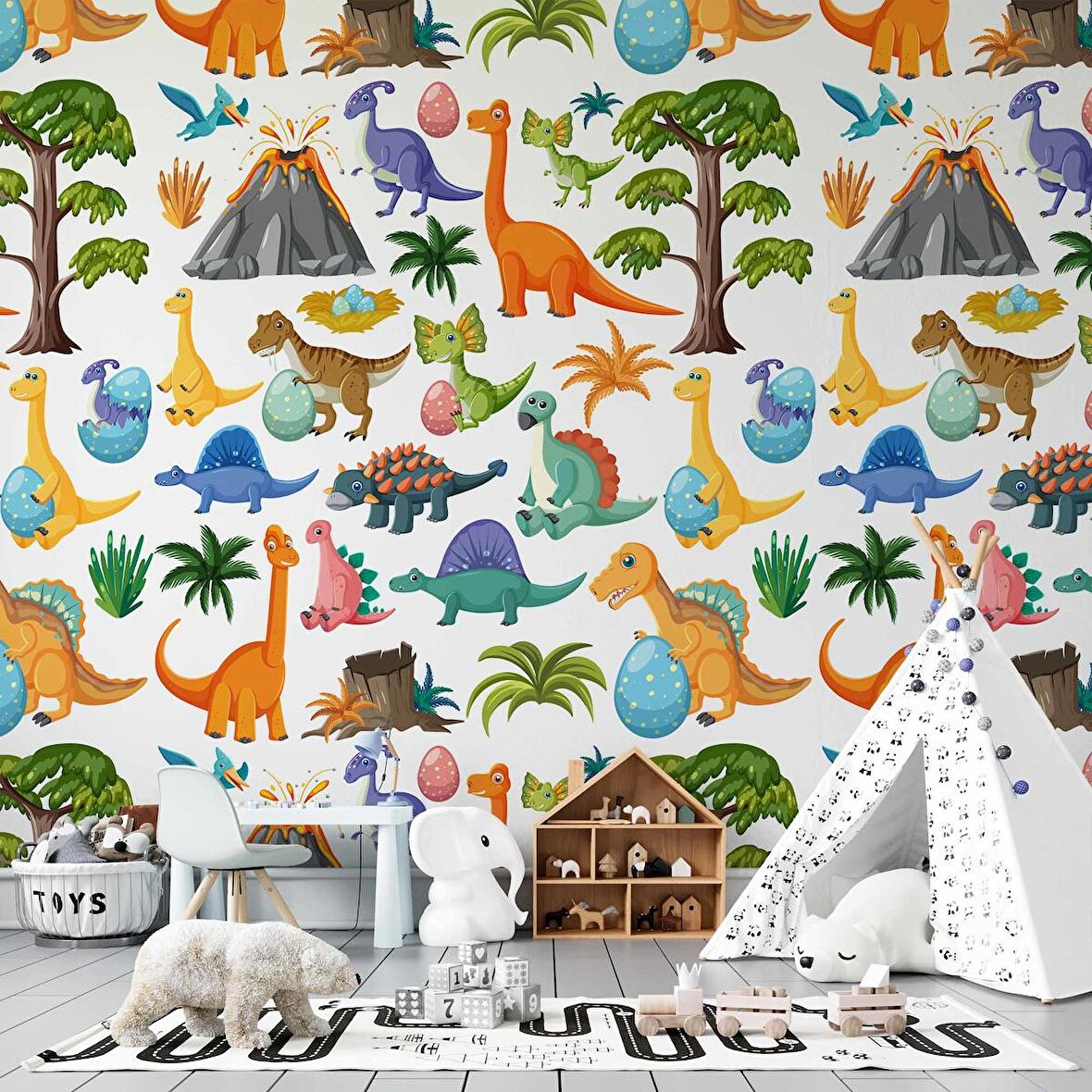 Dinazor Desenli Çocuk Odası Duvar Kağıdı Baskı