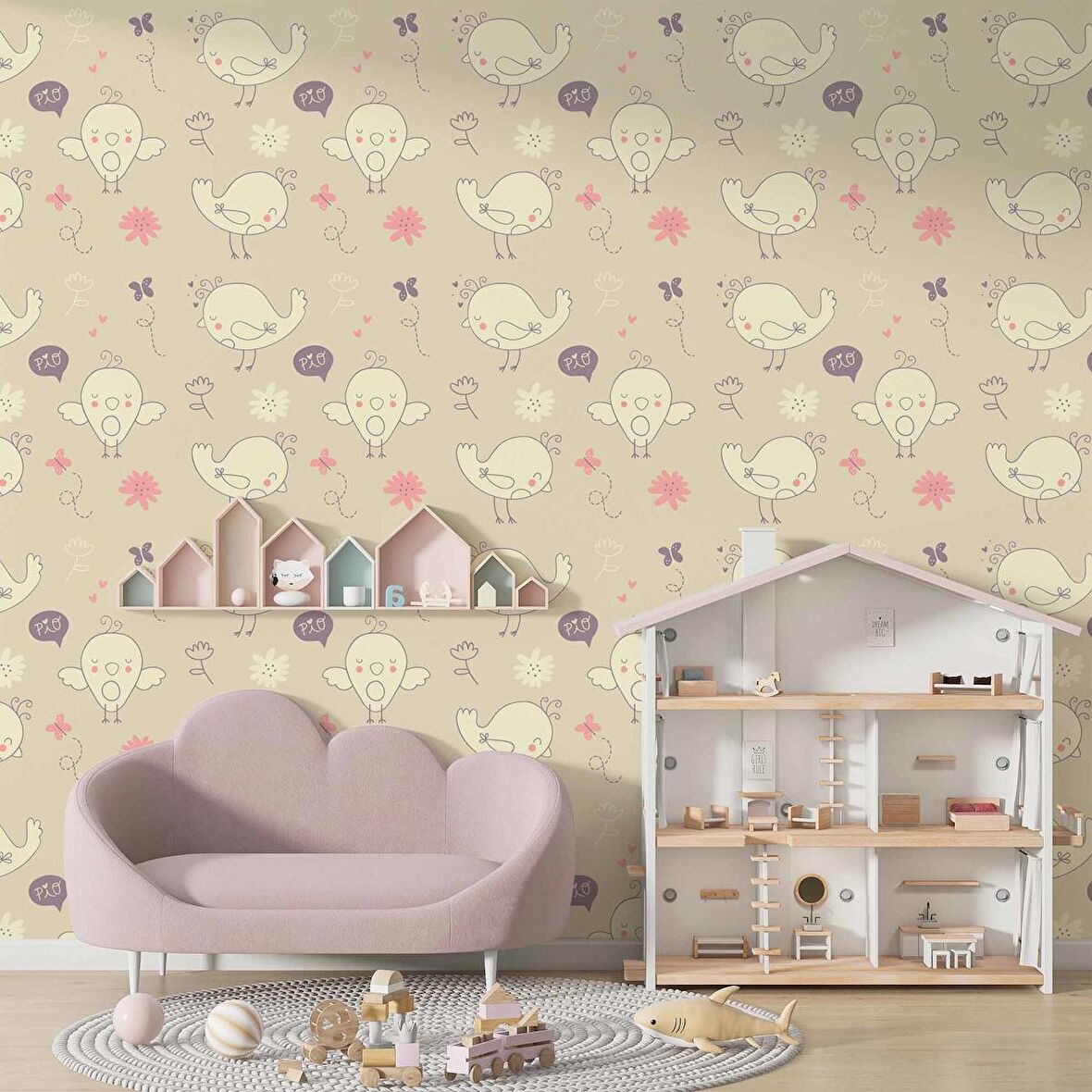 Civciv Desenli Çocuk Odası Duvar Kağıdı Baskı