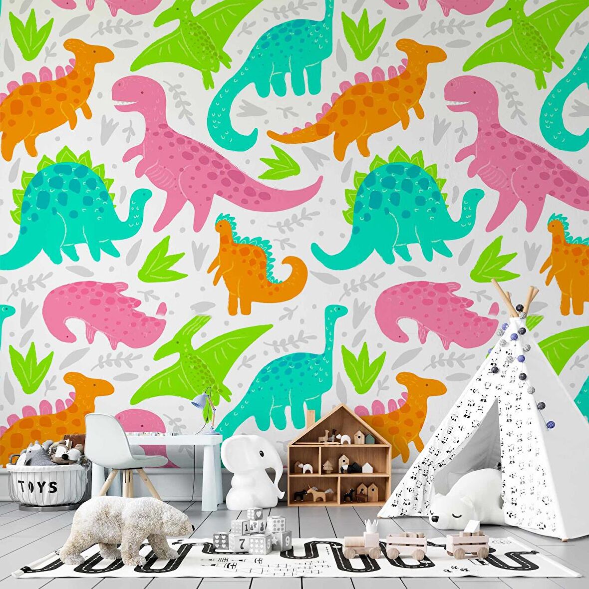 Dinazor Desenli Oyun Odası Duvar Kağıdı Baskı