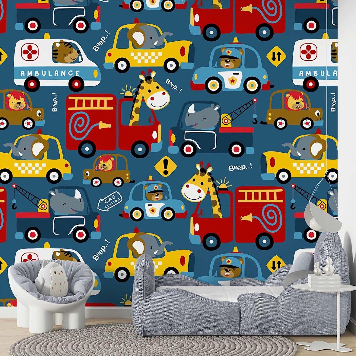 Araba Desenli Çocuk Odası Duvar Kağıdı Baskı