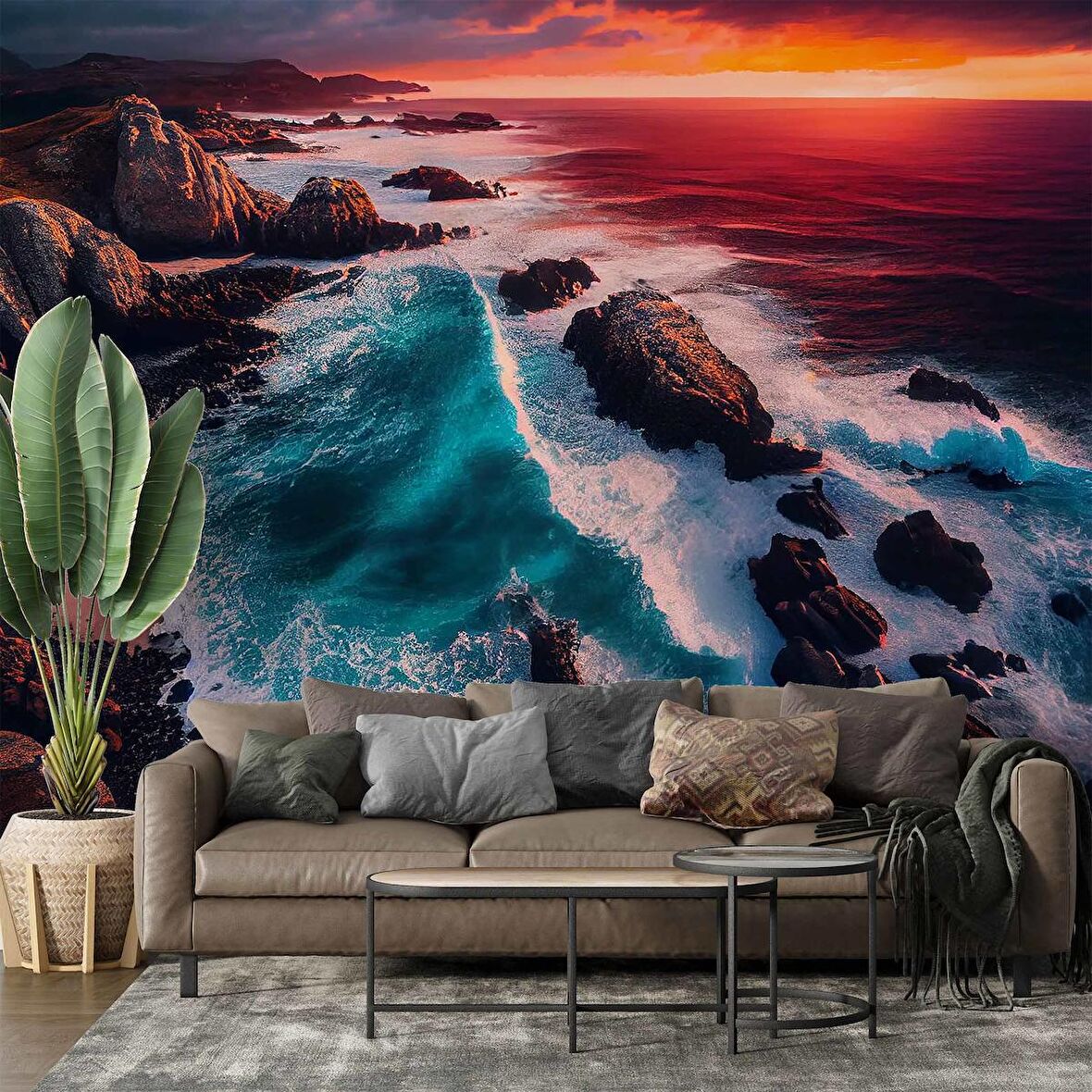 Deniz ve Günbatımı Manzaralı Duvar Kağıdı Baskı