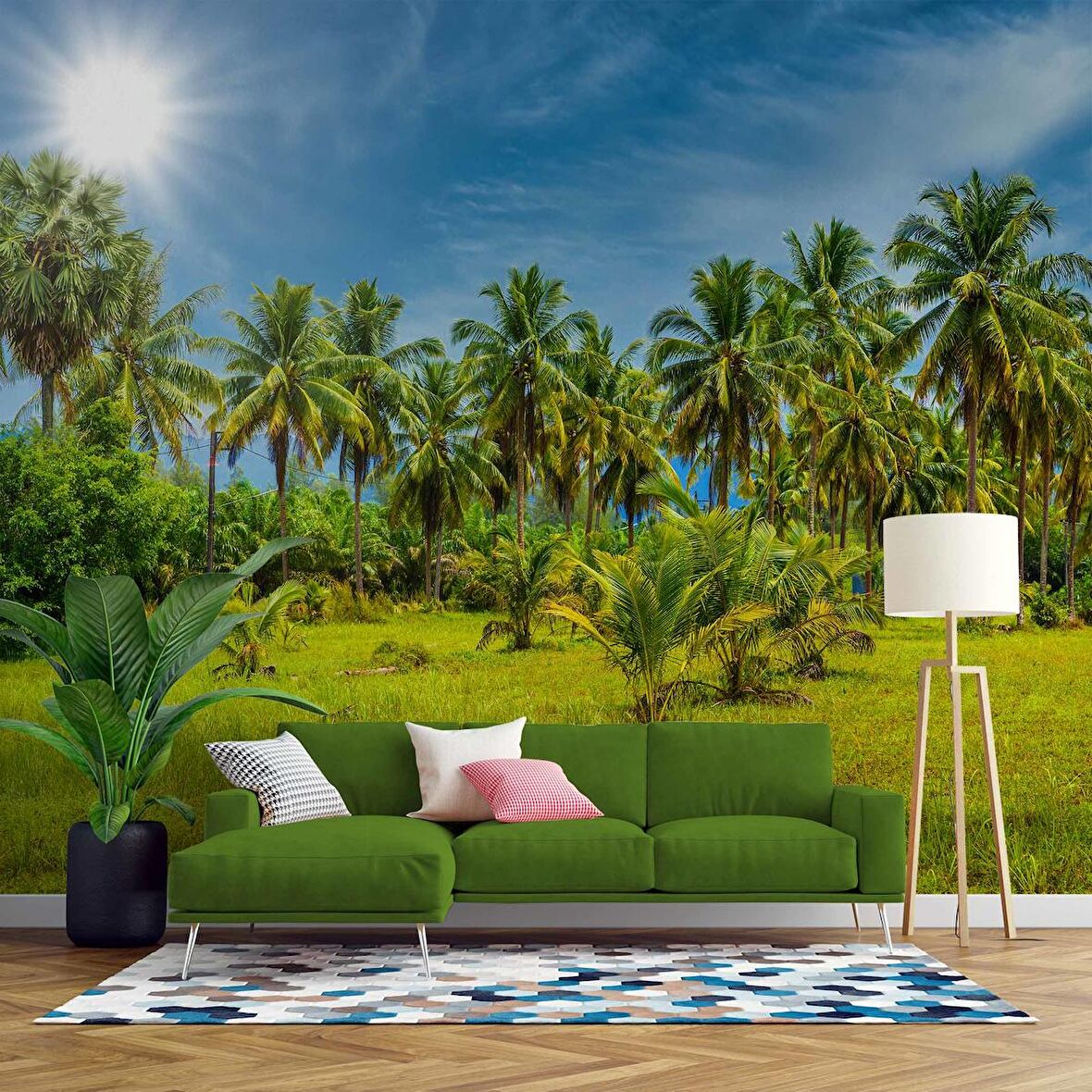Palmiye Ağaçlı Duvar Kağıdı Baskı