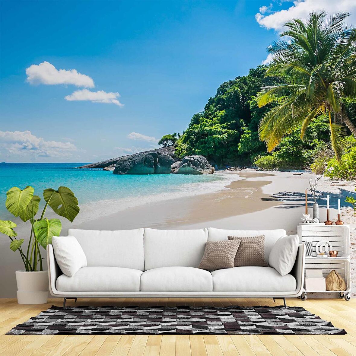 Palmiye Deniz Manzaralı Duvar Kağıdı Baskı