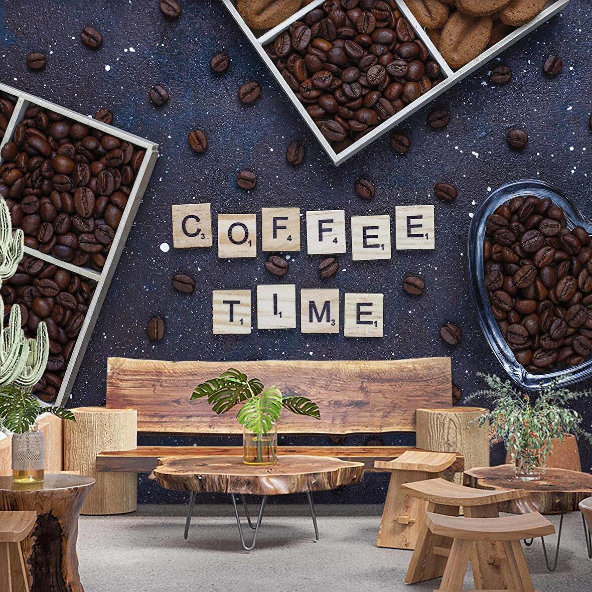 Cafe kahve zamanı Duvar Kağıdı Baskı