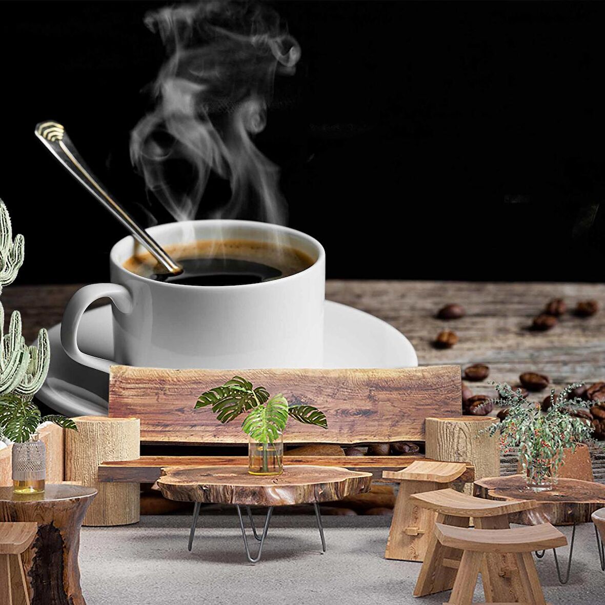 Kahve Fincanı Cafe Duvar Kağıdı Baskı