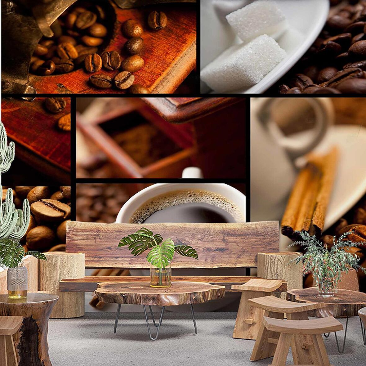 Kahve Kolajlı Cafe Duvar Kağıdı Baskı