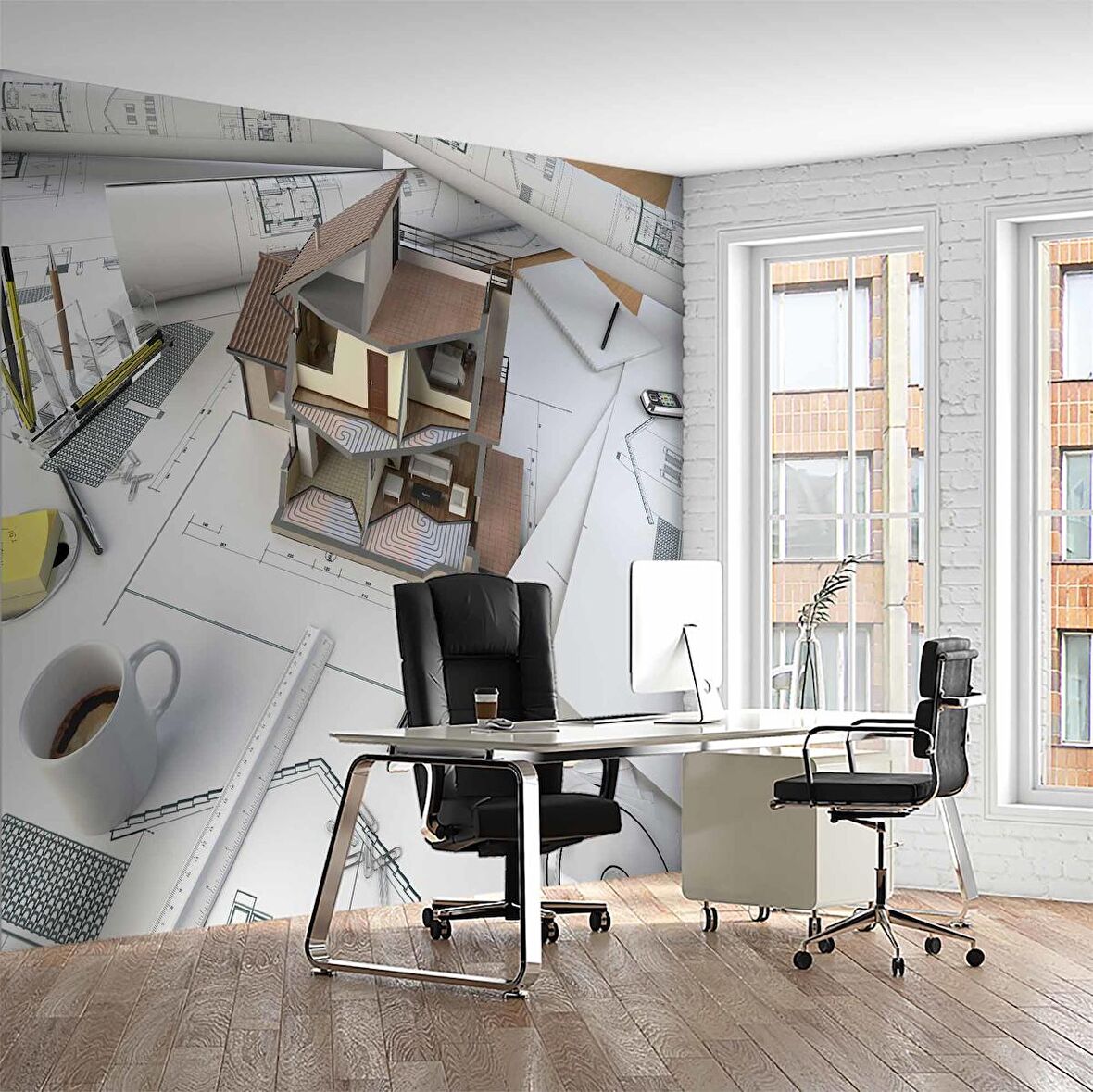 Mimari Ev Projesi Emlak ve Gayrimenkul Duvar Kağıdı Baskı