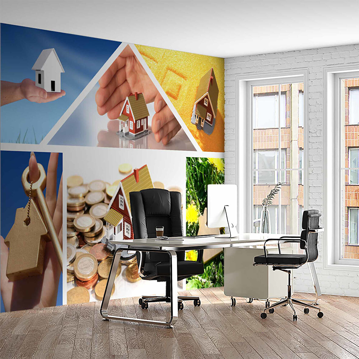 Ev Desenli Gayrimenkul Emlak ve Gayrimenkul Duvar Kağıdı Baskı