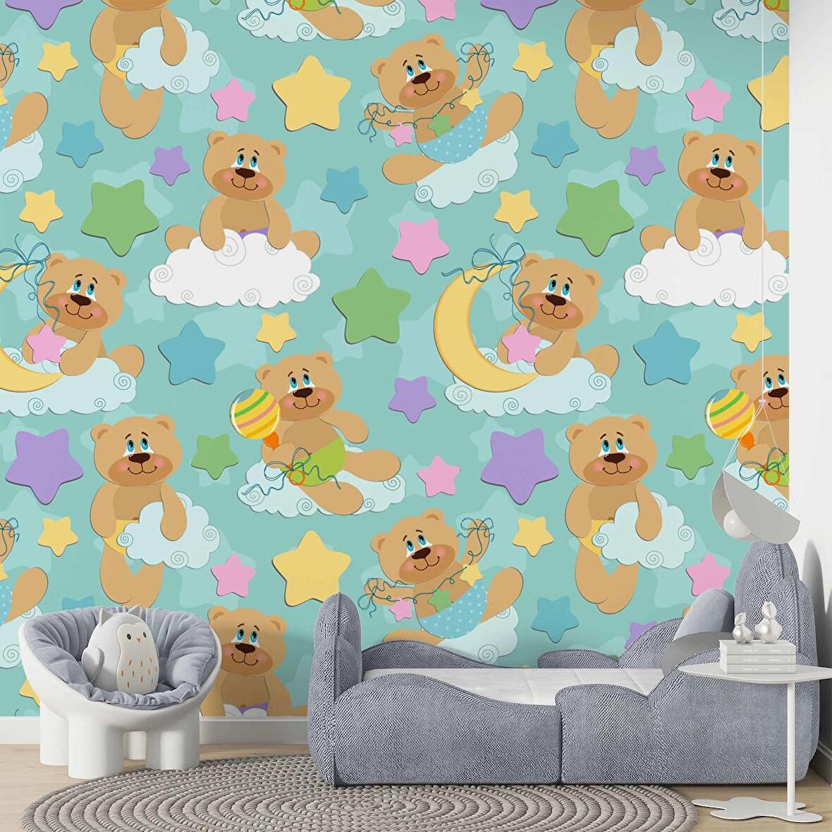 Ayıcık-Bulut Duvar Kağıdı Baskı