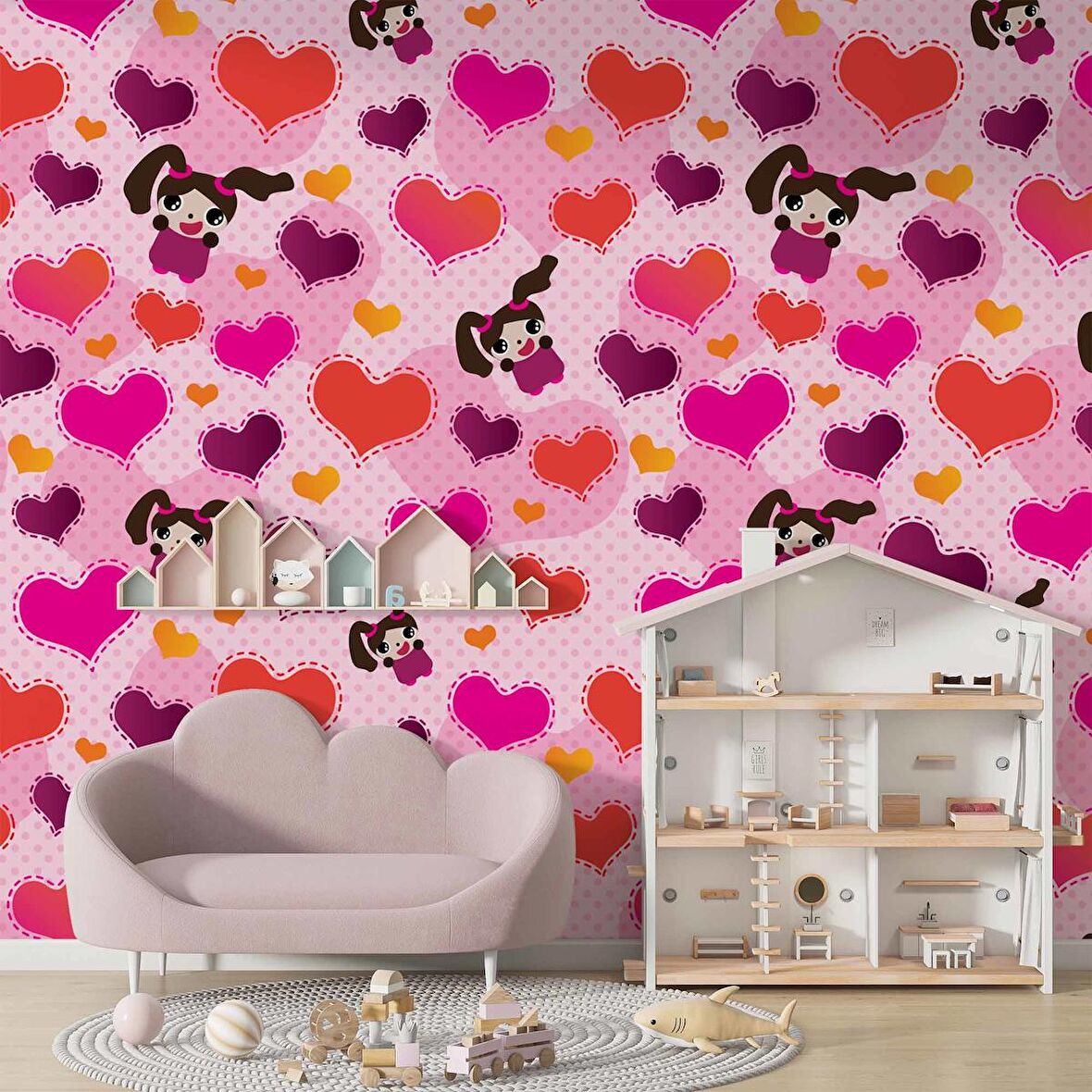 Kalpli Pembe Çocuk Duvar Duvar Kağıdı Baskı