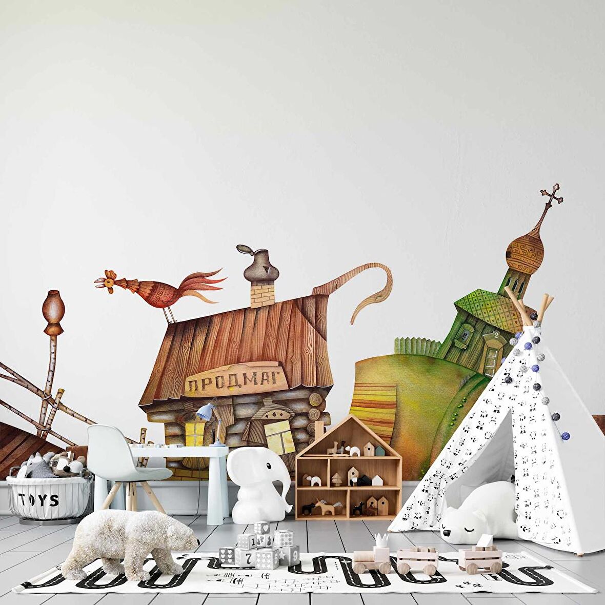 Kasaba Çocuk Duvar Duvar Kağıdı Baskı