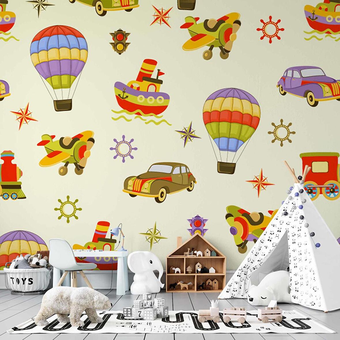 Taşıtlar Çocuk Odası Duvar Kağıdı Baskı